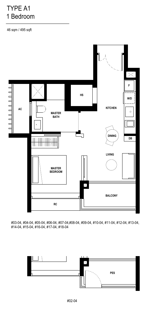 Type A1 · 1-Bedroom · 495 sqft
