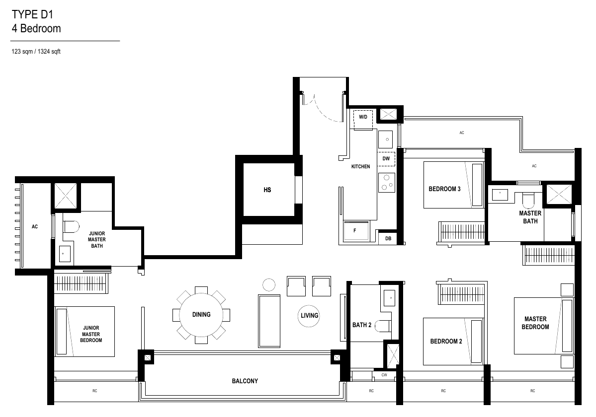 Type D1 · 4-Bedroom Premium · 1,324 sqft